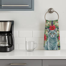 Load image into Gallery viewer, Solid Gray Cat with Poinsettias Kitchen Towel