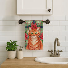 Load image into Gallery viewer, Solid Red Ginger Cat with Poinsettias Kitchen Towel