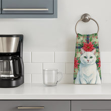 Load image into Gallery viewer, Solid White Cat with Poinsettias Kitchen Towel