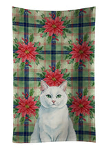 Load image into Gallery viewer, Solid White Cat with Poinsettias Kitchen Towel