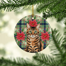 Load image into Gallery viewer, Spotted Tabby Brown Cat with Poinsettias Ceramic Ornament