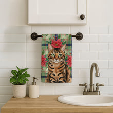 Load image into Gallery viewer, Spotted Tabby Brown Cat with Poinsettias Kitchen Towel