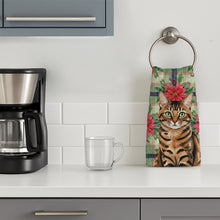 Load image into Gallery viewer, Spotted Tabby Brown Cat with Poinsettias Kitchen Towel
