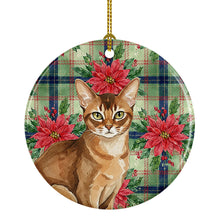 Load image into Gallery viewer, Ticked Tabby Brown Cat with Poinsettias Ceramic Ornament