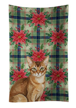 Load image into Gallery viewer, Ticked Tabby Brown Cat with Poinsettias Kitchen Towel