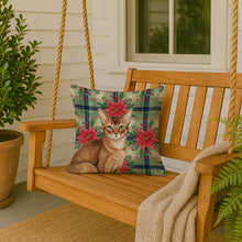 Load image into Gallery viewer, Ticked Tabby Brown Cat with Poinsettias Throw Pillow