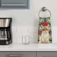 Load image into Gallery viewer, Tortie Point  Cat with Poinsettias Kitchen Towel