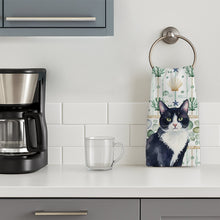 Load image into Gallery viewer, Black and White Tuxedo Cat Coastal Sea Glass Kitchen Towel