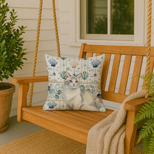 Load image into Gallery viewer, Dilute Calico Cat Coastal Sea Glass Throw Pillow