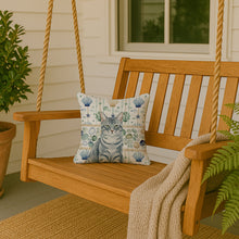 Load image into Gallery viewer, Gray Mackerel Tabby Cat Coastal Sea Glass Throw Pillow