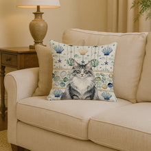 Load image into Gallery viewer, Norwegian Forest Cat Gray and White Cat Coastal Sea Glass Throw Pillow