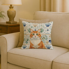 Load image into Gallery viewer, Orange and White Cat Coastal Sea Glass Throw Pillow