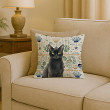 Load image into Gallery viewer, Solid Black Cat Coastal Sea Glass Throw Pillow