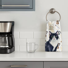 Load image into Gallery viewer, Black and White Tuxedo Cat Coffee Time Kitchen Towel