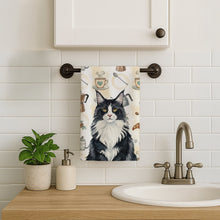 Load image into Gallery viewer, MaineCoon Black and White Cat Coffee Time Kitchen Towel