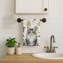 Load image into Gallery viewer, Norwegian Forest Cat Gray and White Cat Coffee Time Kitchen Towel