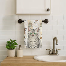 Load image into Gallery viewer, Silver Mackerel Tabby Cat Coffee Time Kitchen Towel