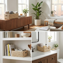 Load image into Gallery viewer, Set of 3 Rectangular Baskets | Storage Bins with Handles Home Shelf Organizers