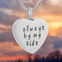 Load image into Gallery viewer, "Always by My Side" Engraved Silver Heart Cremation Urn Necklace