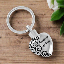 Load image into Gallery viewer, "Always In My Heart" Silver Cremation Urn Keychain