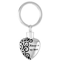Load image into Gallery viewer, "Always In My Heart" Silver Cremation Urn Keychain